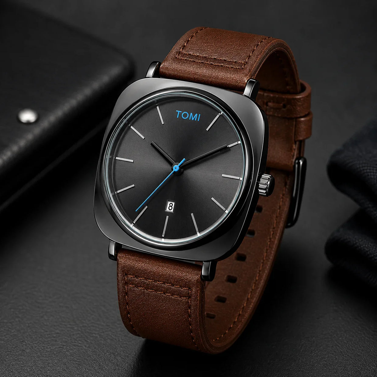 TOMI T-084 Men’s Quartz Watch – Elegance with Date Display & Leather Band