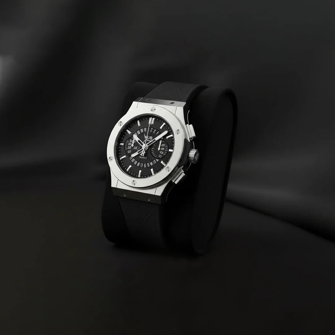Signature Series: Elegant Black Leather Chronograph