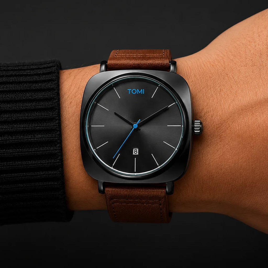 TOMI T-084 Men’s Quartz Watch – Elegance with Date Display & Leather Band